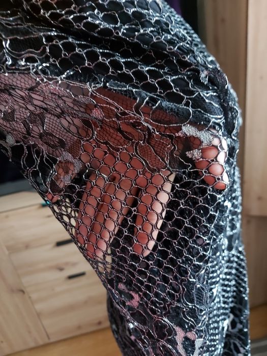 Sukienka koronkowa czarno srebrna wieczorowa sylwestrowa