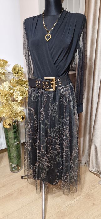 Spódnica długa tiulowa w panterke, nowa