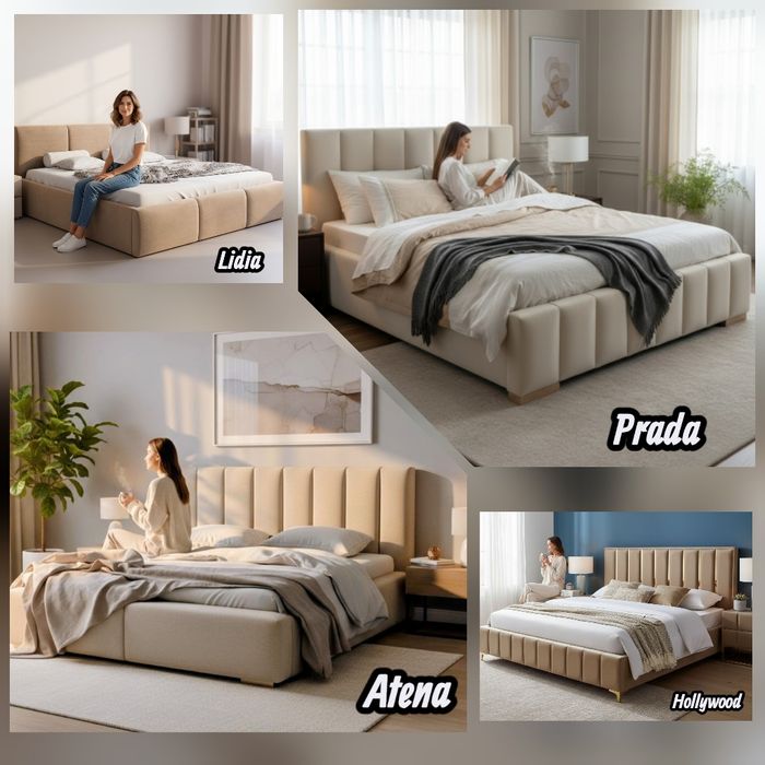 Łóżka tapicerowane z pojemnikiem na pościel stelaż metalowy