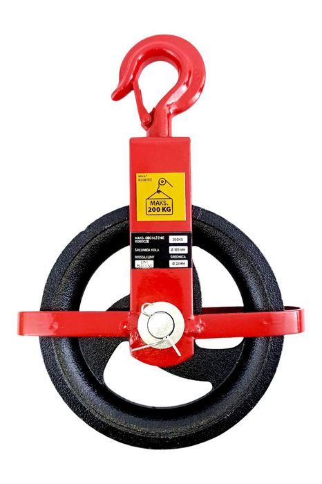 Zblocze budowlane do lin krążek bloczek kółko 200 mm ROLKA Z HAKIEM