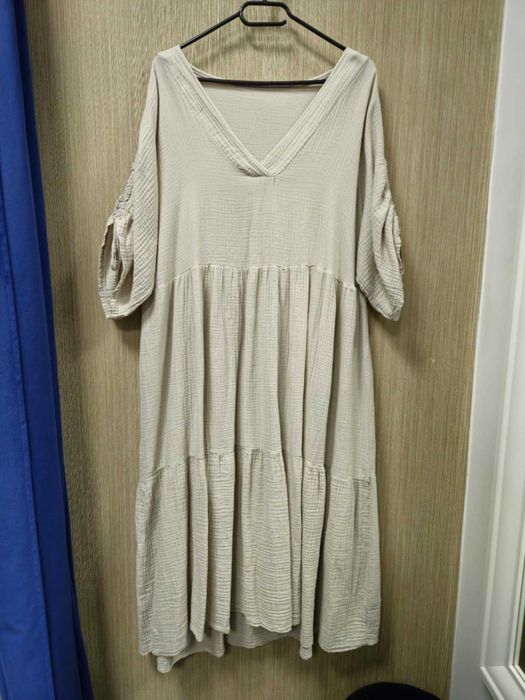 Beżowa sukienka muślinowa, bawełna Plus Size Italy !!!