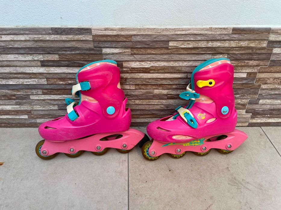 Patins em linha Decathlon n° 34 + equipamento criança