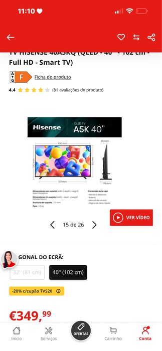 TV HISENSE QLED 40” com defeito – Preço baixo