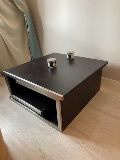 Mesa de Centro - Madeira e perfil em aço escovado extensível