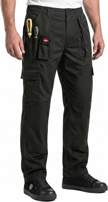 Lee Cooper LCPNT206 Męskie spodnie robocze cargo z wieloma kieszeniami, wzmocnione, 34W/29L, czarne