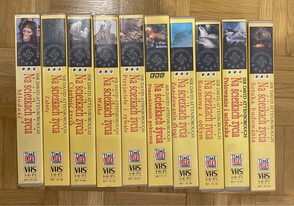10 oryginalnych kaset VHS „Na Ścieżkach Życia” BBC w języku polskim