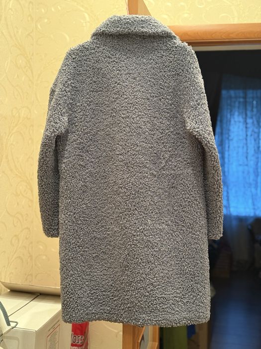 Пальто шубка серо-голубая