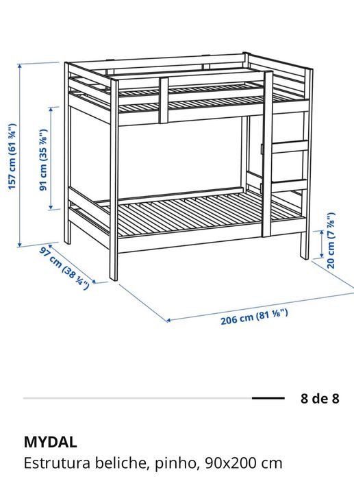 Estrutura de cama IKEA beliche Mydal  com estrutura casa Montessori