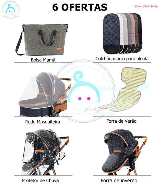 Carrinho bebé 3 em 1 PinkBaby Magic Gold - Com Base Isofix - Preto