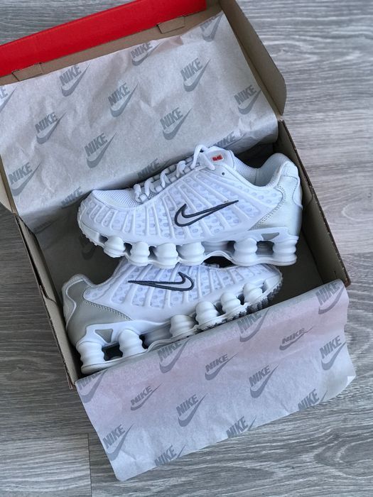 ТОП ПРОДАЖ! Nike Shox White Black Logo 37 38 39 40 41 42 43 44 45 найк шокс білі чорне лого