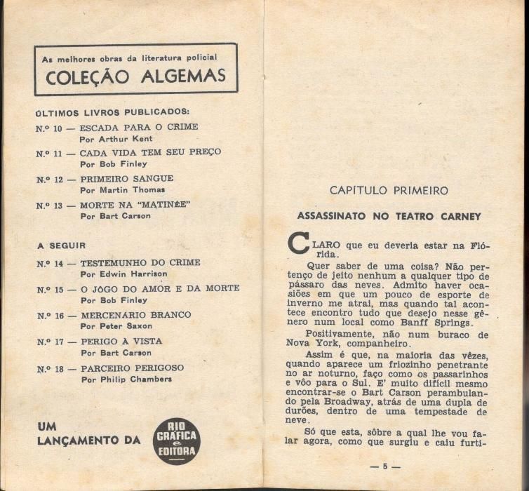 “Morte na Matinée” Bart Carson, Coleção Algemas, SérieA–Um Enigma nº13