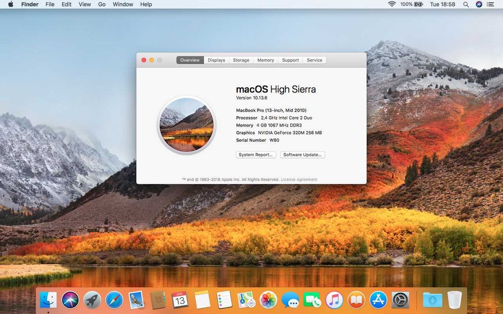 MacBook Pro 13" 2010 Core 2 Duo 2.4GHz 4GB HDD 500GB High Sierra