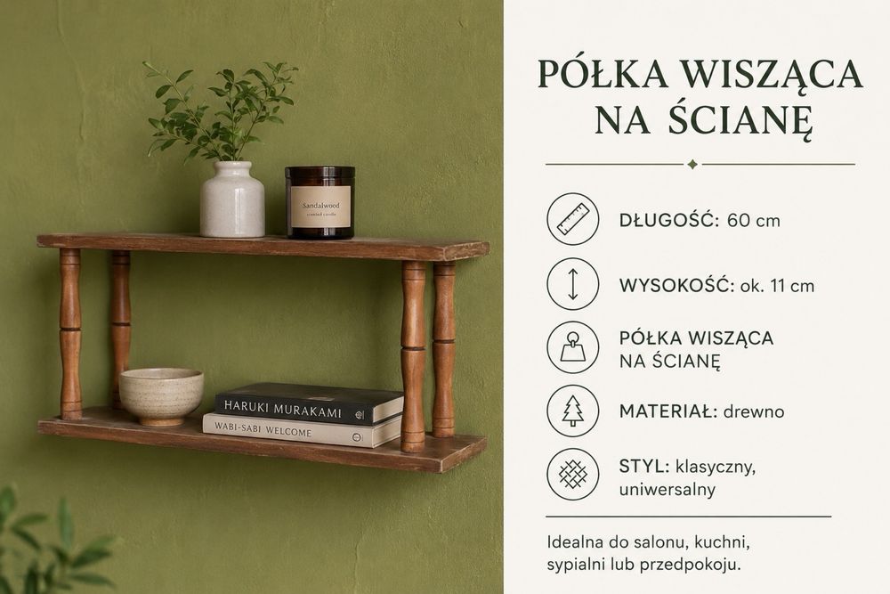 Sprzedam drewnianą półkę wiszącą w klasycznym stylu