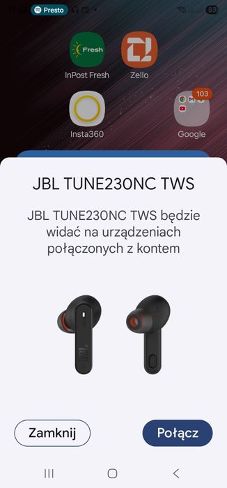 Sluchawki Bluetooth Jbl tune230nc  sprawne