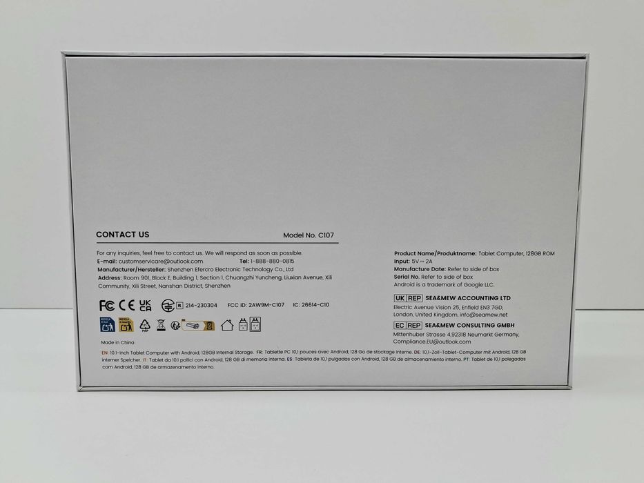 Tablet 10,1" Android Aumi OS 4+20GB/128GB (ładowarka + kabel USB-C)