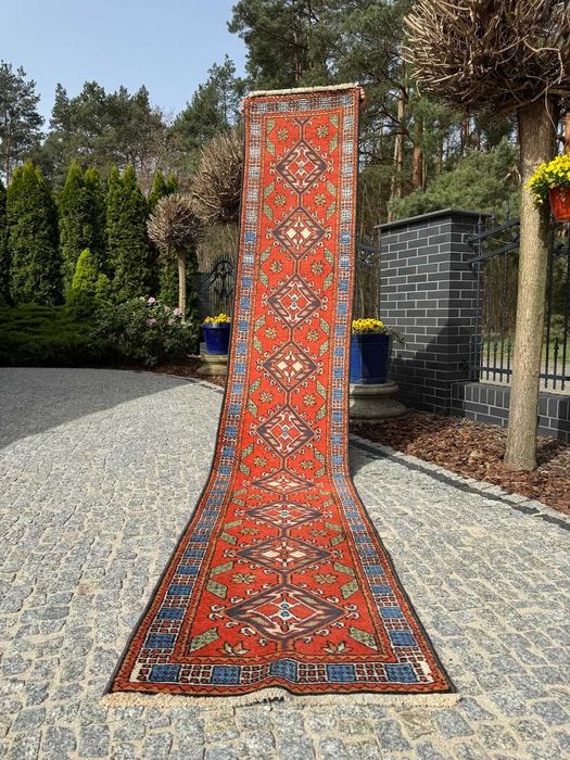 Wełniany chodnik dywan perski r.tkany Iran Hamadan 390x68 gal. 7 tyś