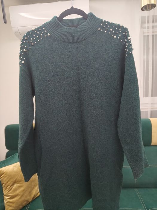 Elegancki sweter/sukienka zielona  Stradivarius róż S