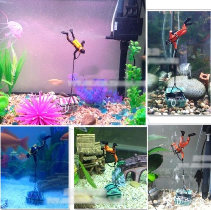 Водолаз с сундуком в аквариум