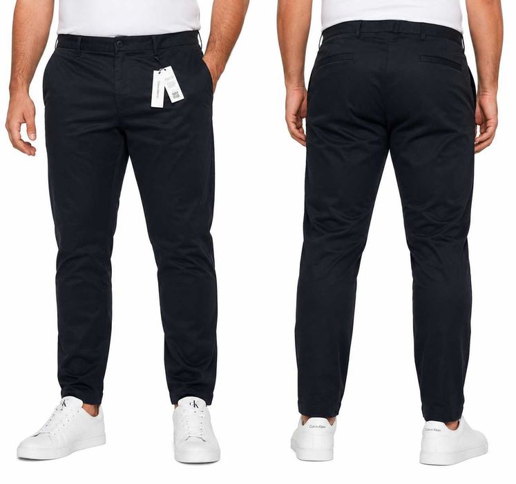 Nowe męskie spodnie Calvin Klein - Sateen Stretch Slim Chino - K10K112559-BEH CK Black - czarne oryg. - W42/L34