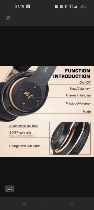 6S bezprzewodowe słuchawki nauszne Bluetooth składane mikrofon