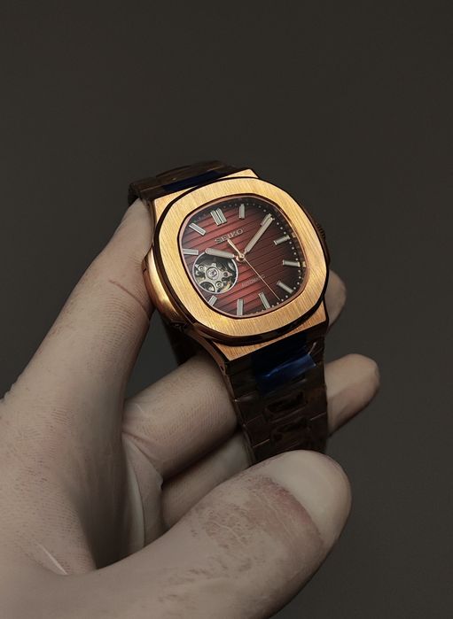 Seiko MOD Nautilus Brązowy Open Heart Rose Gold Custom Nowy