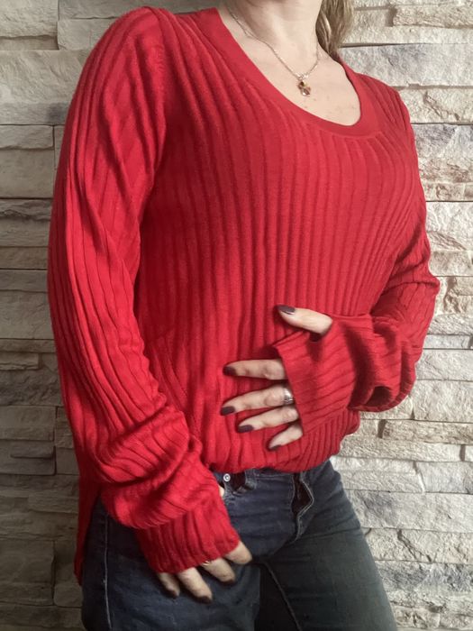 Sweter czerwony cienki Next S fajne rękawy bluzka