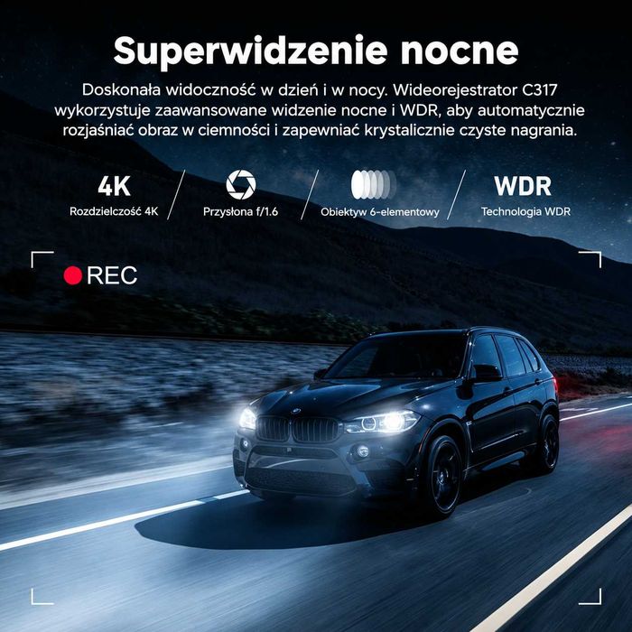 Kamera Samochodowa Przód 4k UHD Tył 1080HD GPS Parking Wifi G-Sensor Appka