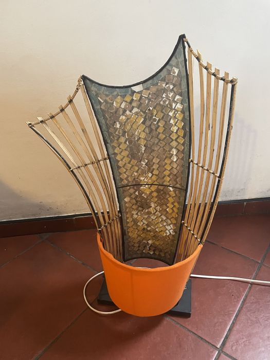 Kolekcjonerska lampa bambusowa handmade vintage materiałowa