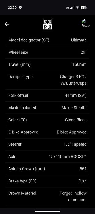 Rock Shox Lyrik Ultimate 3.0 RC2 Buttercups 150/160