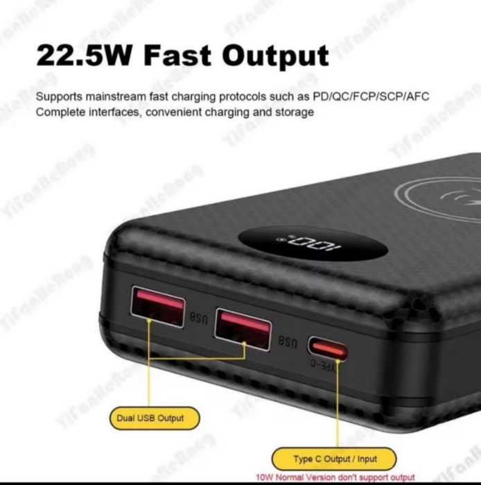 Power Bank - повербанк 30000 mAh з бездротовою зарядкою Qi та акум LG