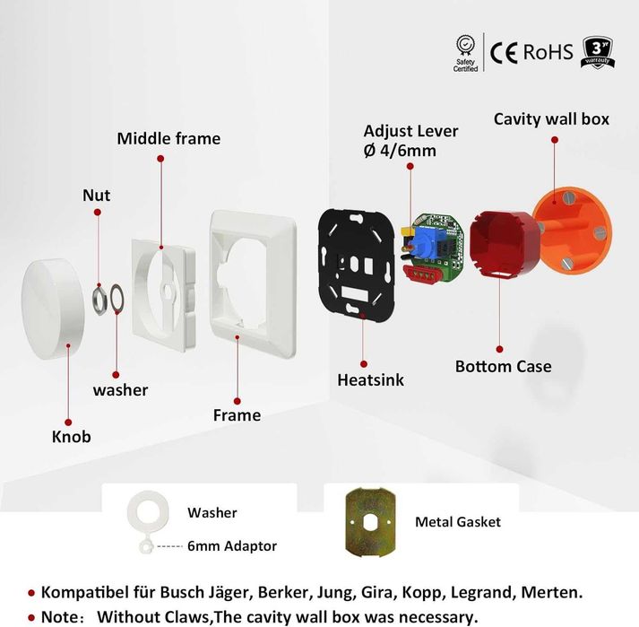 iolloi WIFI Włącznik LED, ściemniacz obrotowy, podtynkowy LED 5-250W