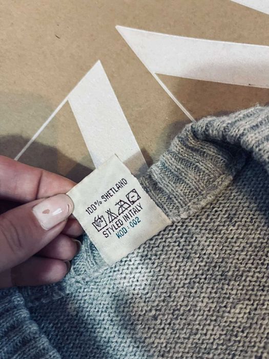 Shetland piękny sweter męski L ciepły zimowy