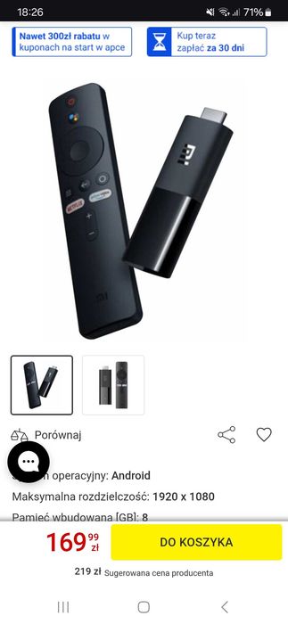 Telewizor 32 plus Odtwarzacz multimedialny Full HD XIAOMI MI TV Stick