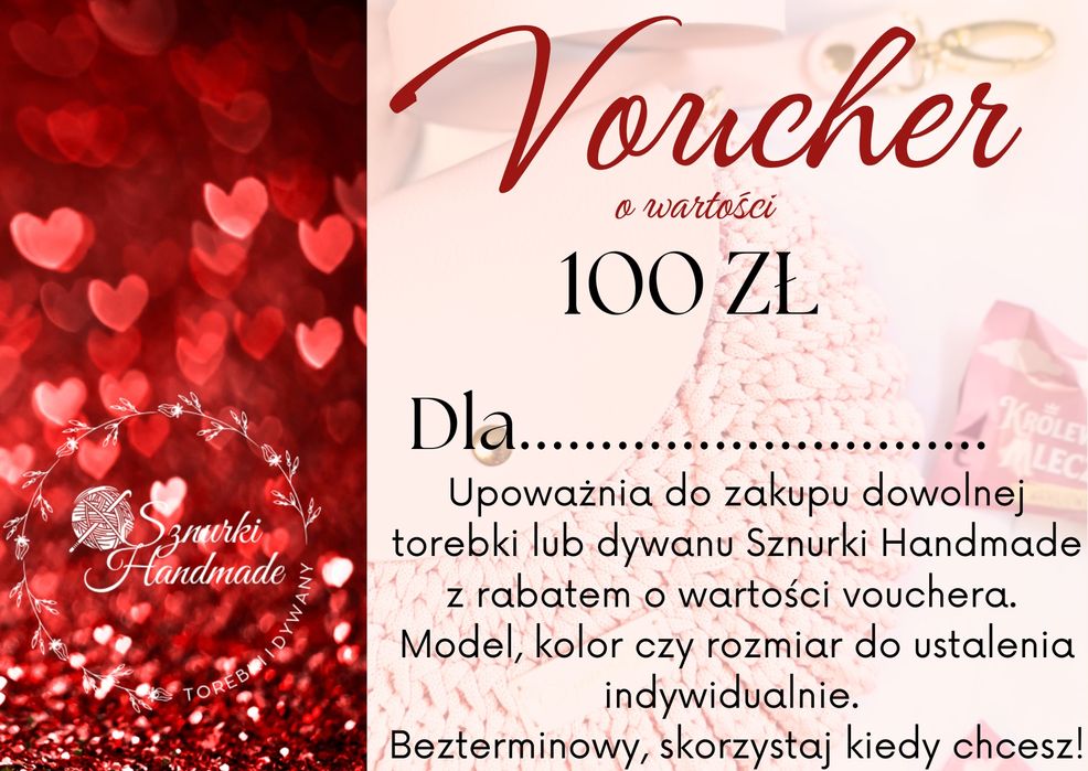 Karta podarunkowa na torebki Sznurki Handmade na prezent walentynki
