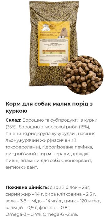 Корм для мелких пород собак  с курицей