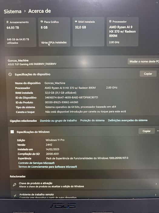 Portatil Asus A16 ( nao tenho interesse em trocas )