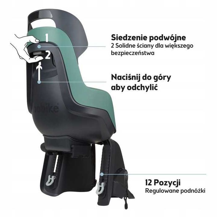Fotelik rowerowy tylny POZNAŃ Bobike GO RS na bagażnik ODCHYLANY mint