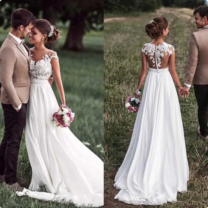 Suknia ślubna #56 boho linia A ivory zamek guziczki rozmiar 42 XL