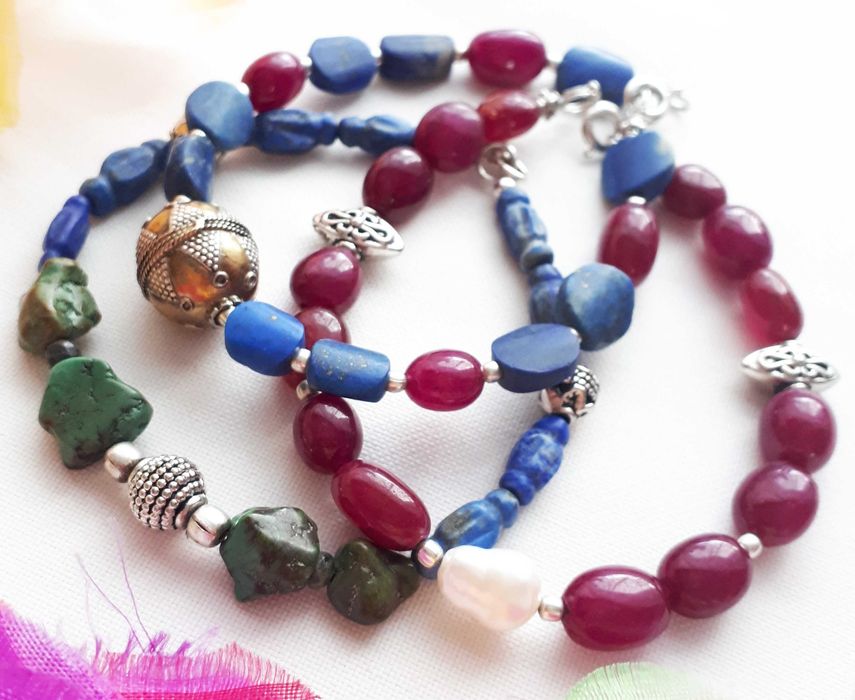 Bransoletka perły i rubiny- czakry Prezent Gwiazdka