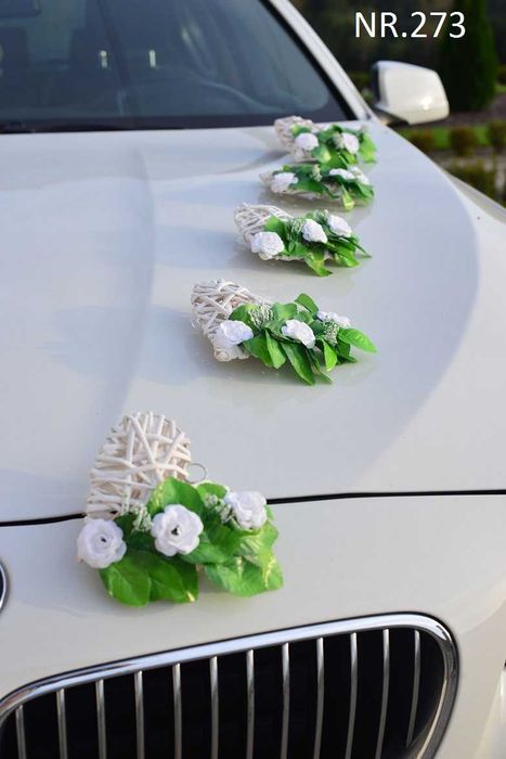 Dekoracja na samochód do ślubu.SERCA WIKLINOWE.Ozdoby auta 273