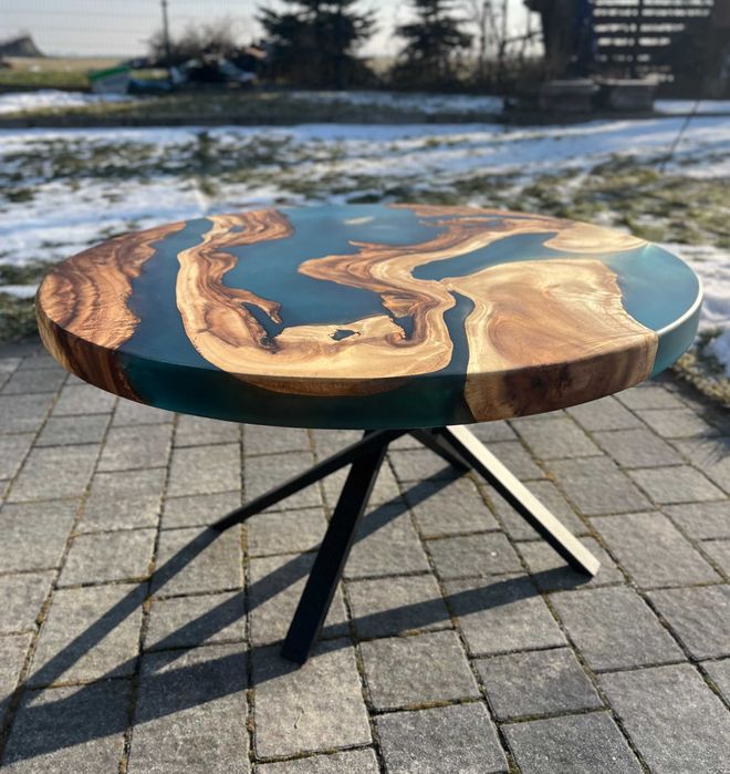 Stolik kawowy suar dąb orzech drewno szmaragdowa żywica loft #131