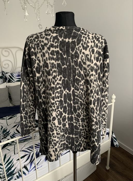 Prepair wełniany kardigan sweter w panterkę wełna merino wool 38 M