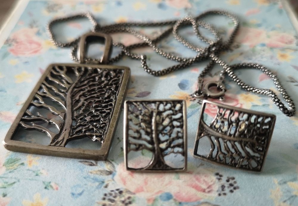 Biżuteria naszyjnik i kolczyki srebro