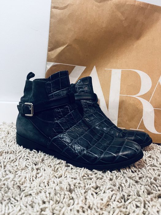 Granatowe buty botki damskie 37 motyw krokodyla