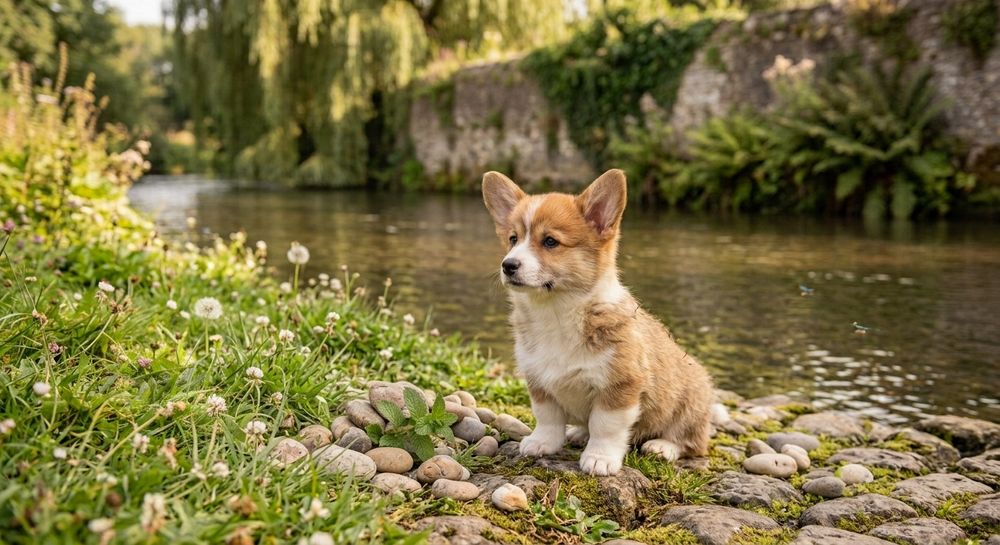 Красивий пухнастий , маленький цуцик Коргі