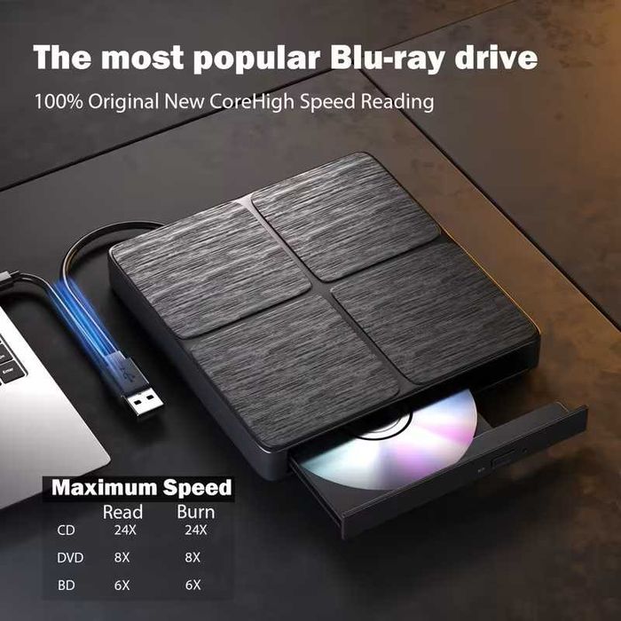 NOVO - Gravador/Leitor - BluRay/DVD/CD - 6X/8X/24X - USB-C