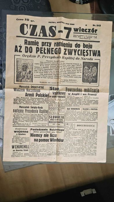 Gazeta 1 września 1939 Czas 7 wieczór Oryginał