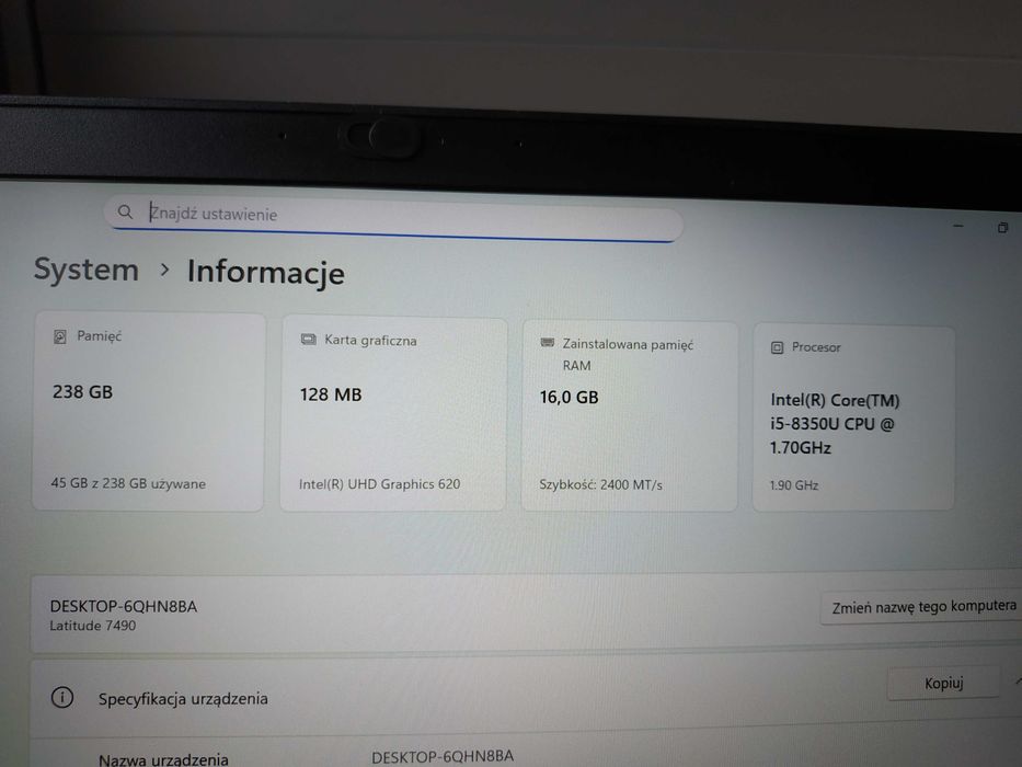 laptop DELL Latitude 7490 16GB ram Windows 11
