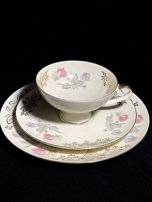 Чайная тройка позолота розовая роза Winterling Бавария Германия