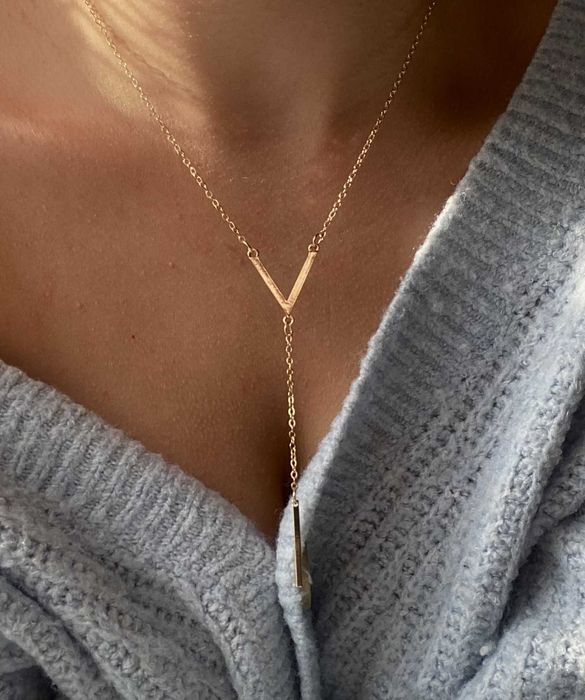 złoty długi naszyjnik wisiorek łańcuszek choker stal